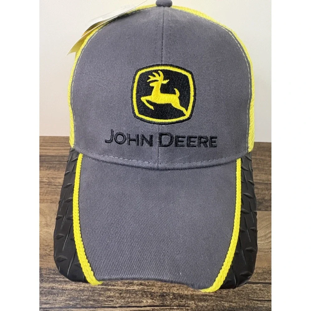 John Deere Mesh Trucker Gray And Rubber Bill Yellow Mesh Back Tags